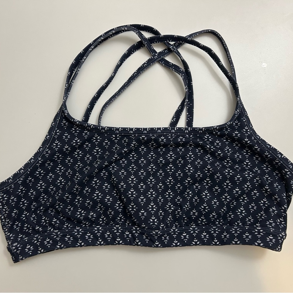 Athleta Women's Strappy Navy and White Patterned Sports Bra